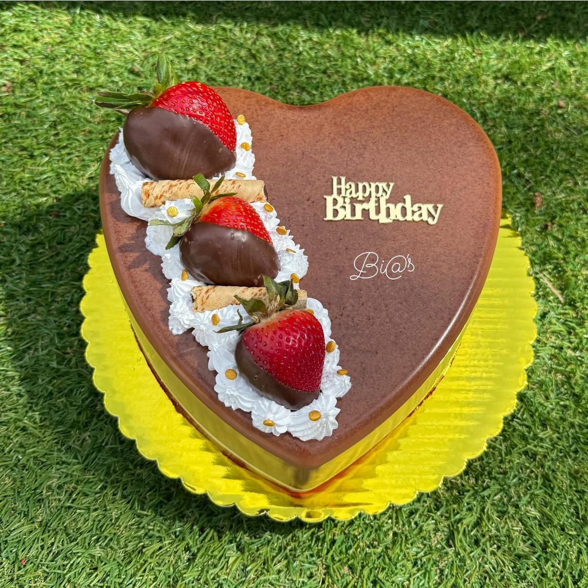Chocolate heart birthday cake with fresh strawberries, made in Lincoln, Nebraska
