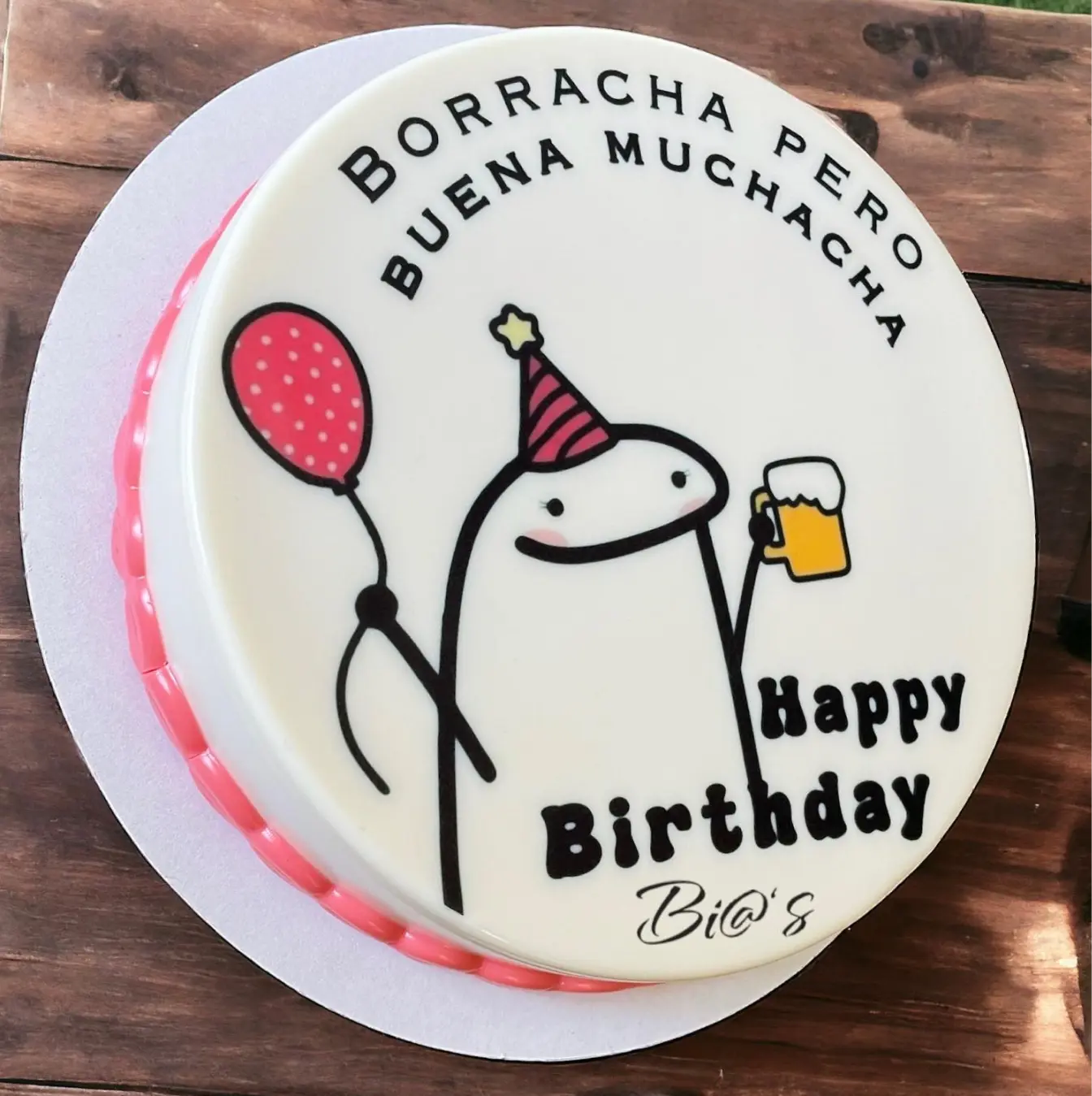 Hand lettered birthday cake with a party dog design, made in Lincoln