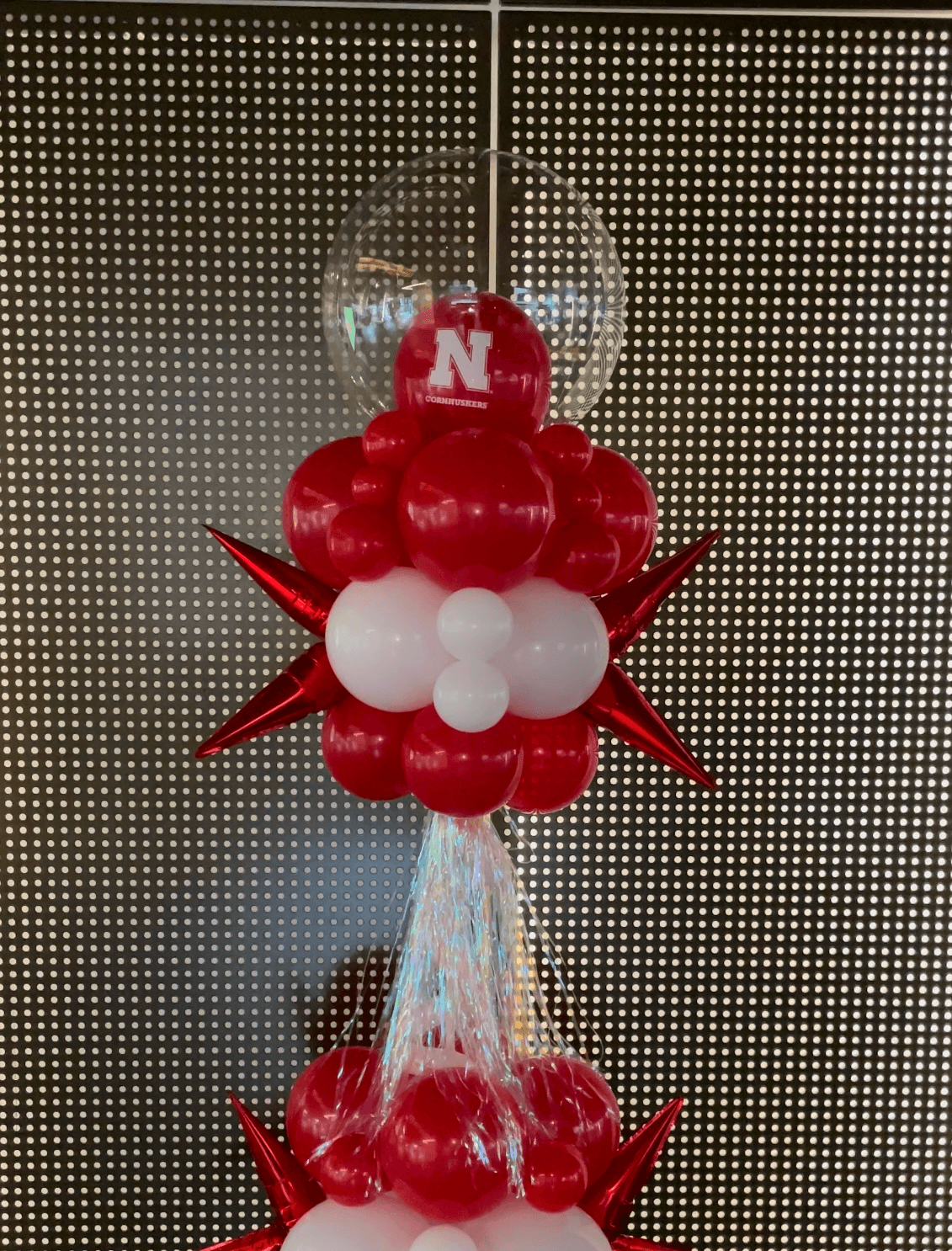 Nebraska Huskers balloon piece made for a Lincoln game day celebration